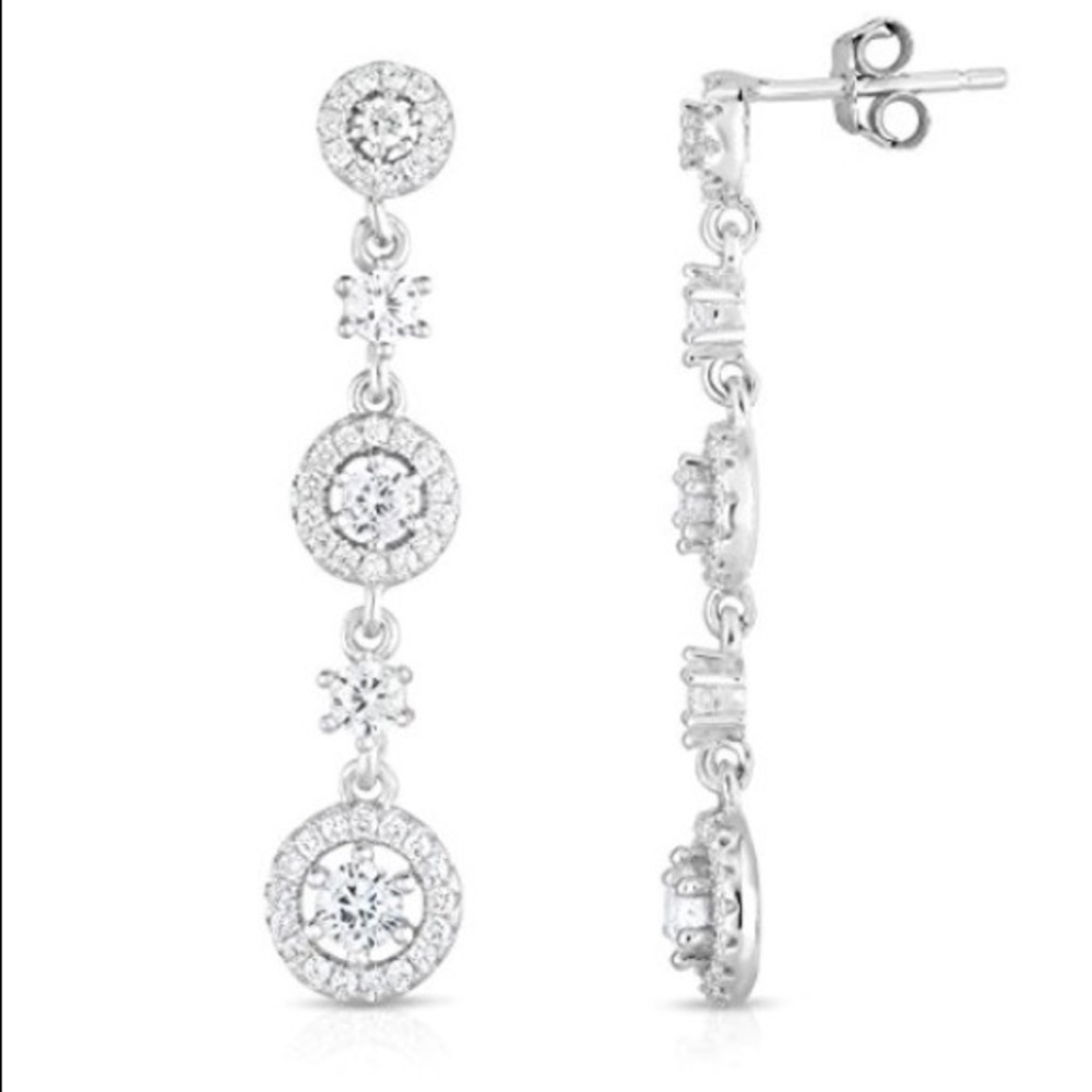 Sterling Silver 925 Dangle CZ Earnings with pouch